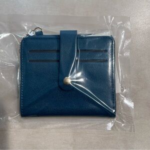 Blue  Small Wallets Woman RFID Blocking Leather Credit Card Holder keychain NEW